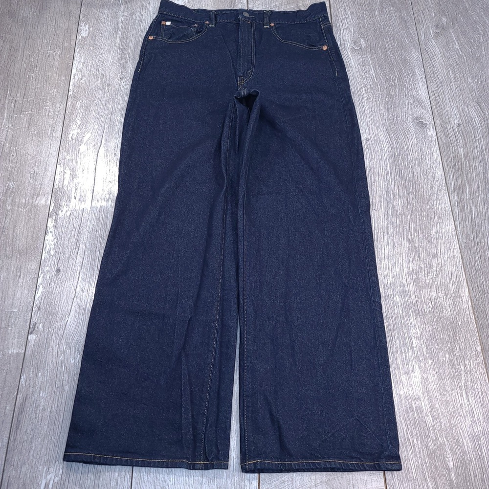 American Eagle Stovepipe Jeans Womens 12 Dark Wash Indigo High Rise Wide Leg
